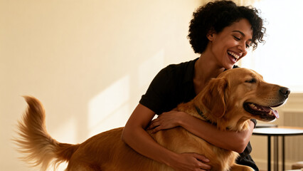 Woman smiling with a golden retriever