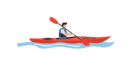 Kayaker Paddling a Red Kayak on Wavy Water Illustration