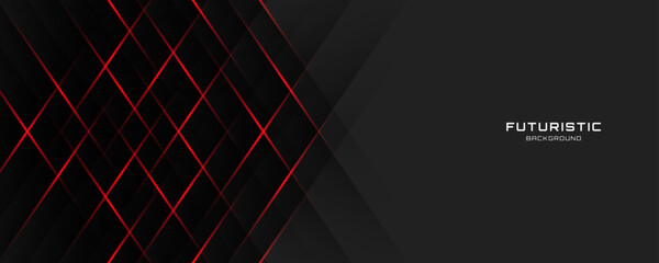Futuristic dark abstract background with glowing red diagonal lines on black texture, modern technology geometric design for banner, poster, web template, digital presentation, and corporate backdrop