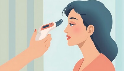 Woman's Temperature Checked with Infrared Thermometer, Healthcare Illustration