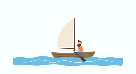 Sailboat Adventure Man Rowing on the Blue Sea