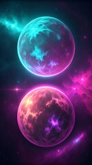 Fototapeta premium Vibrant cosmic orbs with nebulous hues in deep space