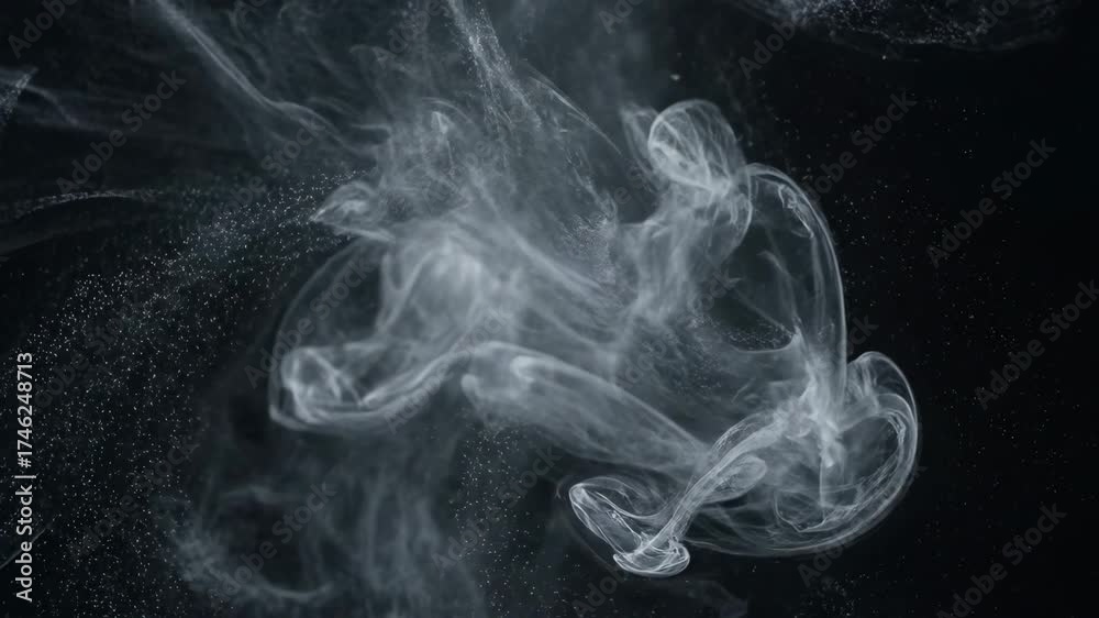 Wall mural seamlessly looping video of dissolving white particles diffusing like smoke in an ethereal abstract 