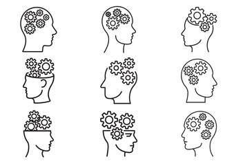 Gears in head line art vector