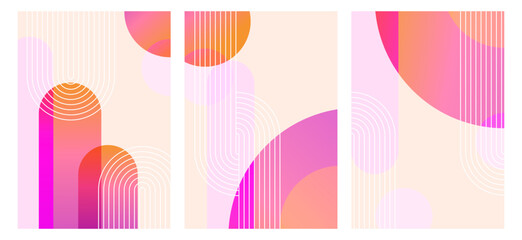 A set of geometric abstract backgrounds with overlapping shapes and gradients. Minimalistic modern abstract geometric art prints.