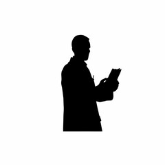 Silhouette of a psychologist performing a stress evaluation test isolated on white background