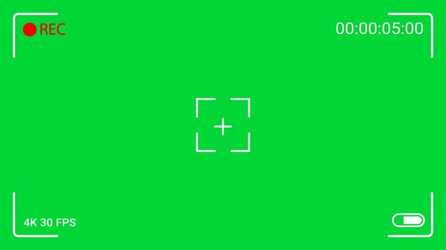 The video recording camera screen on a green background.Ideal for video production, editing software tutorials, and technology concepts.4k video