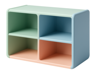Modular playroom storage with soft edges, ideal for organizing toys in family spaces.