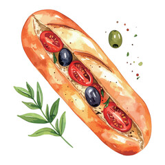 バゲットサンドの水彩風イラスト　生成AI