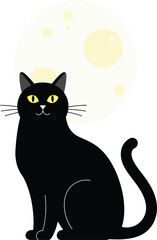 Mysterious black cat sitting silently under the pale moonlight for halloween themed designs isolated on transparent background