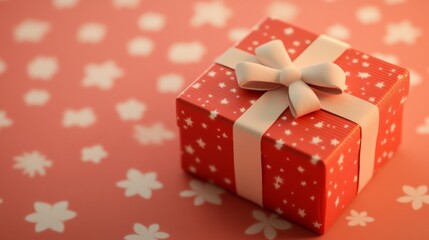 Fototapeta premium This charming red gift box featuring a white ribbon and bow sits elegantly on a floral background, perfect for expressing love and joy during special occasions.