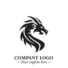 Head of Dragon Logo Symbol Black on White Background in Bold Mythical Vector Design for Power Branding