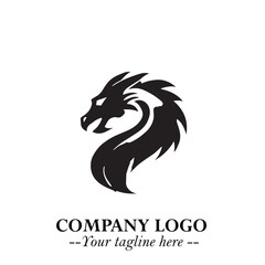 Head of Dragon Logo Symbol Black on White Background in Bold Mythical Vector Design for Power Branding