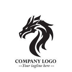 Head of Dragon Logo Symbol Black on White Background in Bold Mythical Vector Design for Power Branding