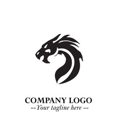 Head of Dragon Logo Symbol Black on White Background in Bold Mythical Vector Design for Power Branding