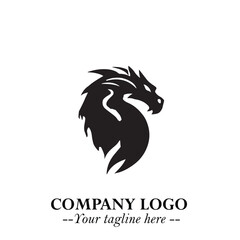Head of Dragon Logo Symbol Black on White Background in Bold Mythical Vector Design for Power Branding