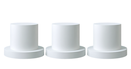 Three white cylindrical pedestals