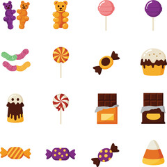 Sweet assortment of colorful candies and treats for festive occasions and desserts isolated on transparent background