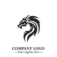 Head of Dragon Logo Symbol Black on White Background in Bold Mythical Vector Design for Power Branding