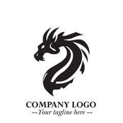 Head of Dragon Logo Symbol Black on White Background in Bold Mythical Vector Design for Power Branding