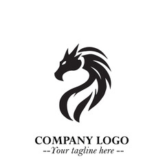 Head of Dragon Logo Symbol Black on White Background in Bold Mythical Vector Design for Power Branding