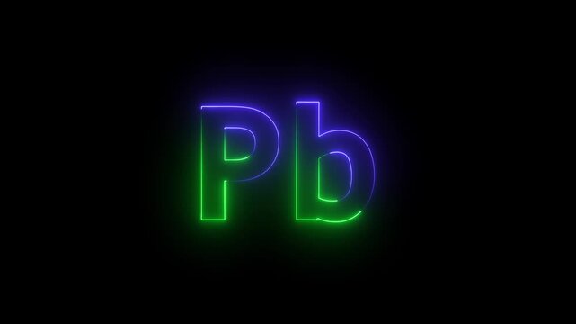 Neon Pb chemical element symbol on black background