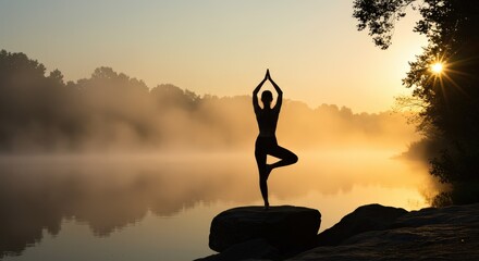 Sunrise Yoga Pose by Lake