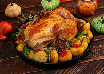 Roasted Chicken with Potatoes and Cranberries