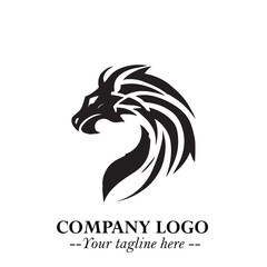 Head of Dragon Logo Symbol Black on White Background in Bold Mythical Vector Design for Power Branding