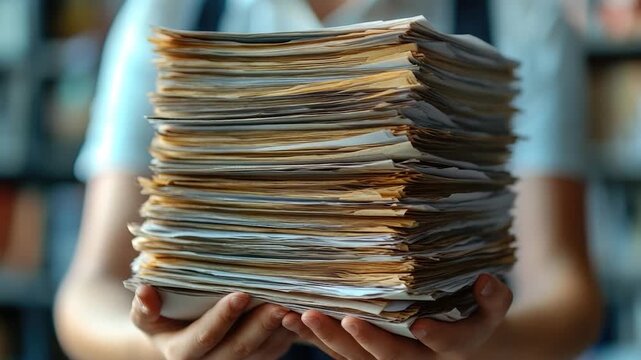 A person holding a stack of papers in their hands, ready for work or study