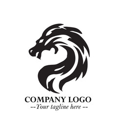 Head of Dragon Logo Symbol Black on White Background in Bold Mythical Vector Design for Power Branding