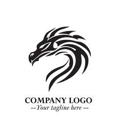 Head of Dragon Logo Symbol Black on White Background in Bold Mythical Vector Design for Power Branding
