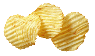 Three wavy potato chips overlapping