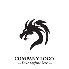 Head of Dragon Logo Symbol Black on White Background in Bold Mythical Vector Design for Power Branding