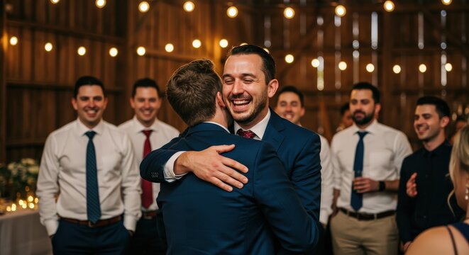 Joyful Embrace at Wedding Reception
