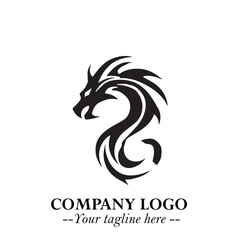 Head of Dragon Logo Symbol Black on White Background in Bold Mythical Vector Design for Power Branding