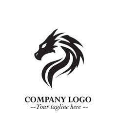 Head of Dragon Logo Symbol Black on White Background in Bold Mythical Vector Design for Power Branding