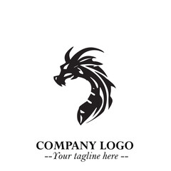 Obraz premium Head of Dragon Logo Symbol Black on White Background in Bold Mythical Vector Design for Power Branding
