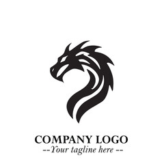 Head of Dragon Logo Symbol Black on White Background in Bold Mythical Vector Design for Power Branding
