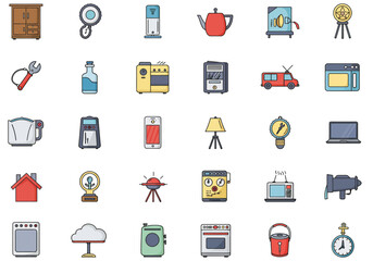 Collection of Household Objects and Appliances A Colorful Icon Set.