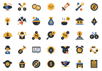 Collection of Colorful Business and Finance Icons for Design Projects.