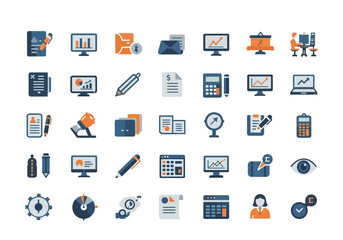 Business and Finance Icons Essential Office and Accounting Elements.