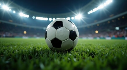 Fototapeta premium Soccer ball on the grass in a stadium