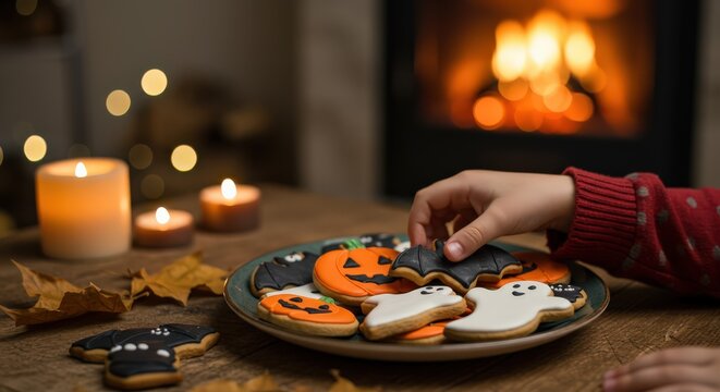 Halloween Cookies by Fireplace