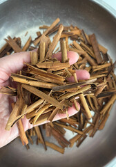 Broken Ceylon Cinnamon Textured Background, Cinnamomum Verum Bark Pieces Pattern