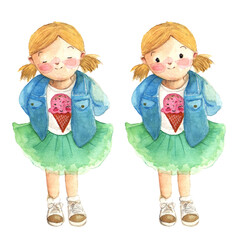 The Joyful Little Cute Girl Watercolor