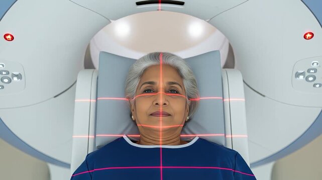 senior woman in mri at hospital  