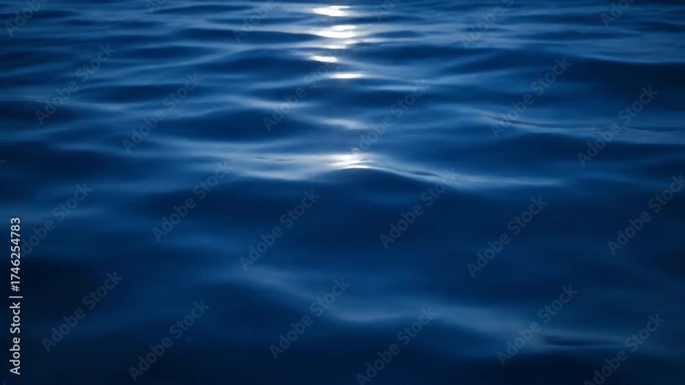 Poster seamlessly looping video of an abstract deep blue ocean surface with slow, gentle rippling waves and