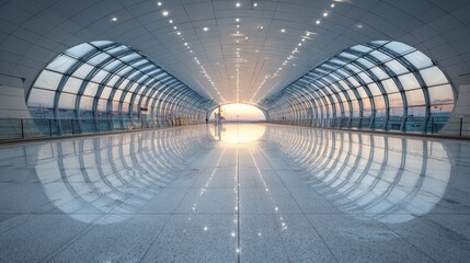 Airport Terminal Empty Hallway: Modern Architecture & Reflective Floor