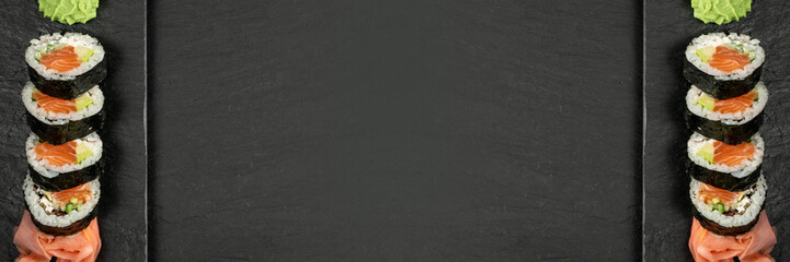 Top View Sushi Mockup, Sushi Rolls Template, Susi with Rice and Raw Fish Banner, Asian Food